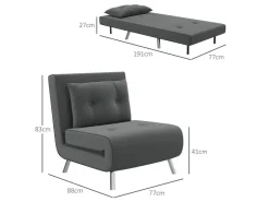 HOMCOM Schlafsessel mit Bettfunktion Kissen 77 x 88 x 83 cm