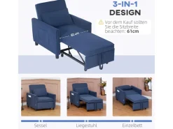 HOMCOM Schlafsessel Polyester Eukalyptusholz 74L x 84B x 81H cm