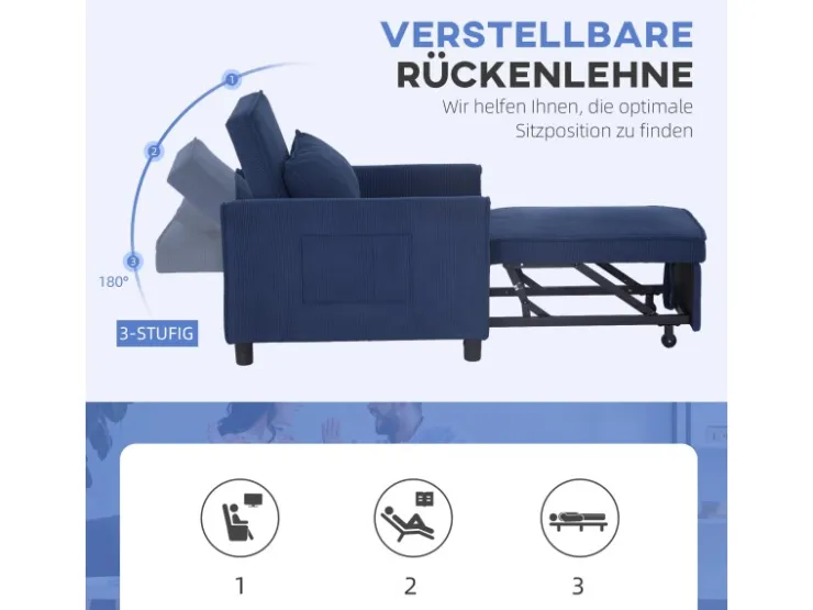 HOMCOM Schlafsessel Polyester Eukalyptusholz 74L x 84B x 81H cm