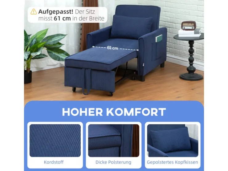 HOMCOM Schlafsessel Polyester Eukalyptusholz 74L x 84B x 81H cm