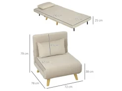 HOMCOM Schlafsessel Polyester Stahl Beige 72L x 78B x 79H cm* Sessel