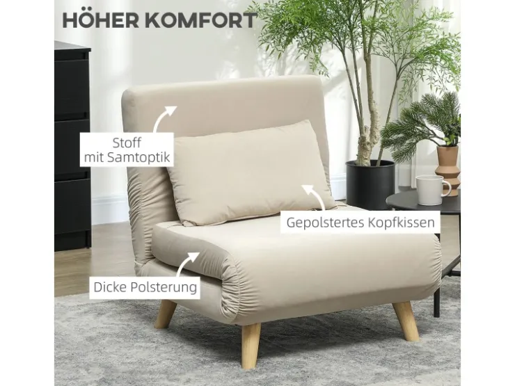 HOMCOM Schlafsessel Polyester Stahl Beige 72L x 78B x 79H cm* Sessel