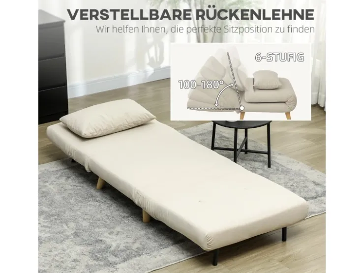 HOMCOM Schlafsessel Polyester Stahl Beige 72L x 78B x 79H cm* Sessel