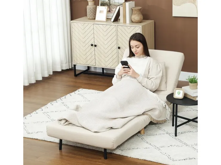 HOMCOM Schlafsessel Polyester Stahl Beige 72L x 78B x 79H cm* Sessel