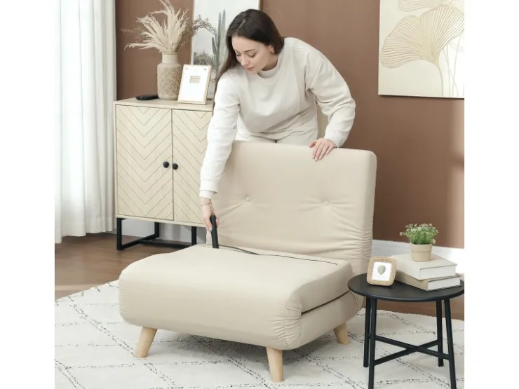 HOMCOM Schlafsessel Polyester Stahl Beige 72L x 78B x 79H cm* Sessel