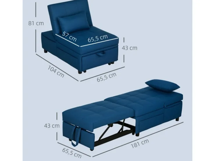 HOMCOM Schlafsessel Polyester Schaumstoff 65,5L x 104B x 81H cm