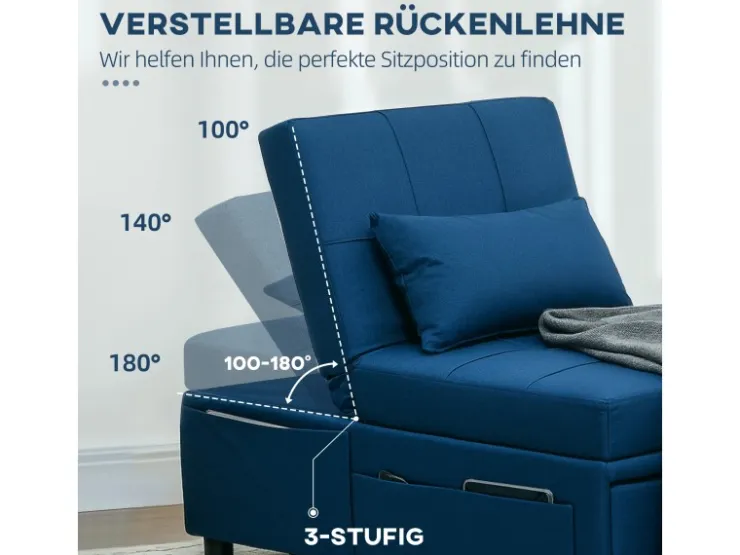 HOMCOM Schlafsessel Polyester Schaumstoff 65,5L x 104B x 81H cm