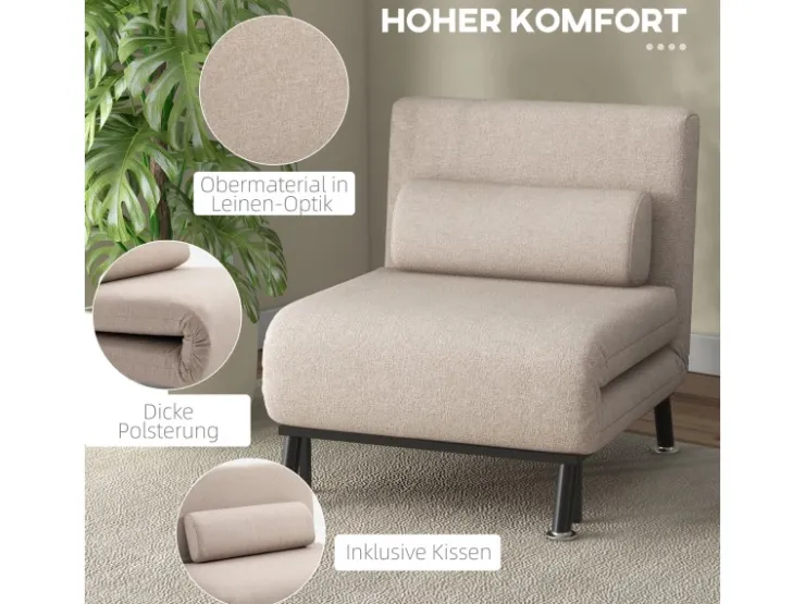HOMCOM Schlafsessel Stahl Polyester 75L x 70B x 75H cm* Kissenbezüge