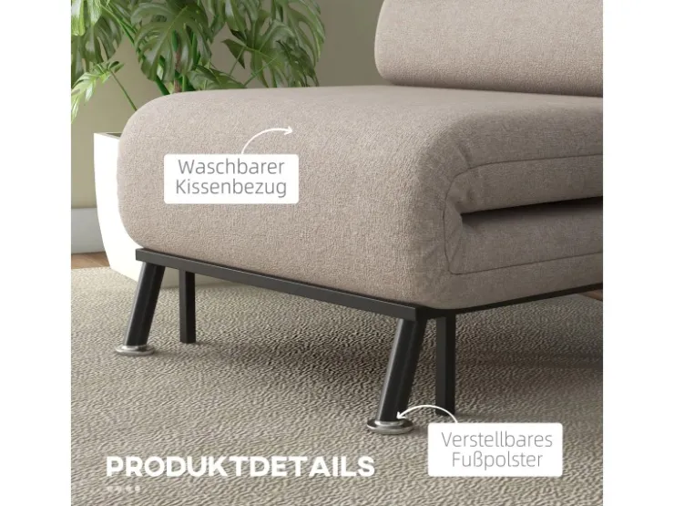 HOMCOM Schlafsessel Stahl Polyester 75L x 70B x 75H cm* Kissenbezüge