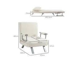 HOMCOM Schlafsofa mit Armlehne 3-in-1 Multifunktion 65 x 69 x 80 cm