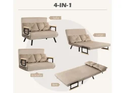 HOMCOM Schlafsofa mit Bettfunktion Rückenkissen 102 x 73 x 81 cm