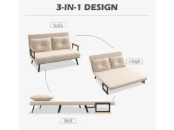 HOMCOM Schlafsofa mit Rückenkissen Stahl Polyester Beige 102L x 73B x 81H cm