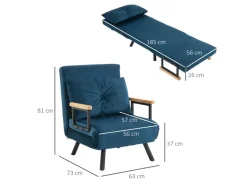 HOMCOM Schlafsofa mit Rückenkissen Stahl Polyester Blau 63L x 73B x 81H cm* Sofas