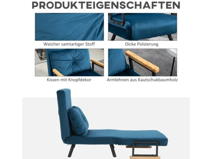HOMCOM Schlafsofa mit Rückenkissen Stahl Polyester Blau 63L x 73B x 81H cm* Sofas