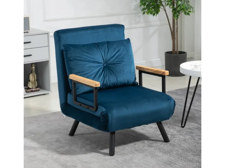 HOMCOM Schlafsofa mit Rückenkissen Stahl Polyester Blau 63L x 73B x 81H cm* Sofas