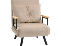 HOMCOM Schlafsofa mit Rückenkissen Stahl Polyester Beige 63L x 73B x 81H cm* Sofas