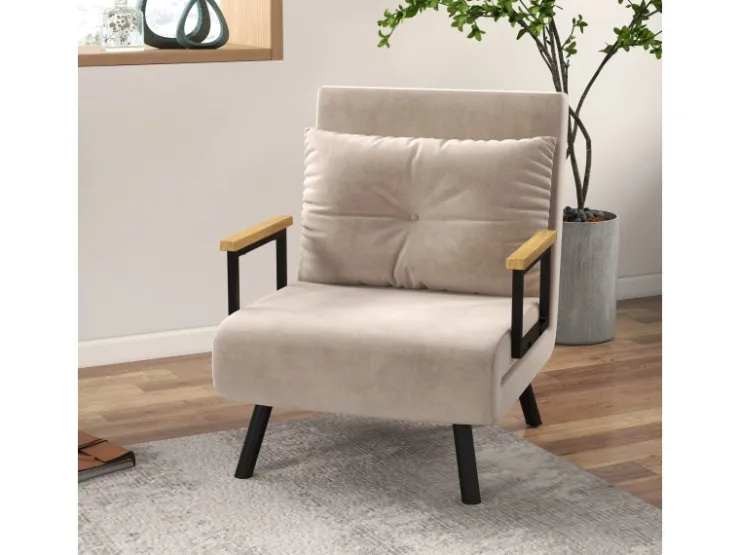 HOMCOM Schlafsofa mit Rückenkissen Stahl Polyester Beige 63L x 73B x 81H cm* Sofas