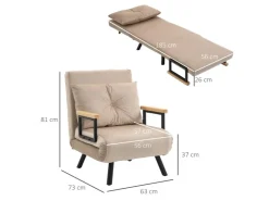 HOMCOM Schlafsofa mit Rückenkissen Stahl Polyester Beige 63L x 73B x 81H cm* Sofas