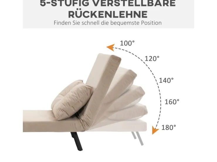 HOMCOM Schlafsofa mit Rückenkissen Stahl Polyester Beige 63L x 73B x 81H cm* Sofas