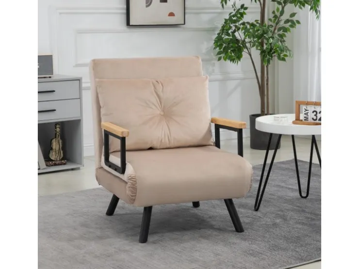 HOMCOM Schlafsofa mit Rückenkissen Stahl Polyester Beige 63L x 73B x 81H cm* Sofas