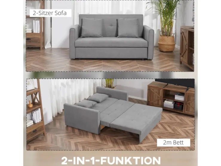 HOMCOM Schlafsofa 2-Sitzer mit Bettfunktion Rückenkissen 152 x 101 x 81cm* Sofas