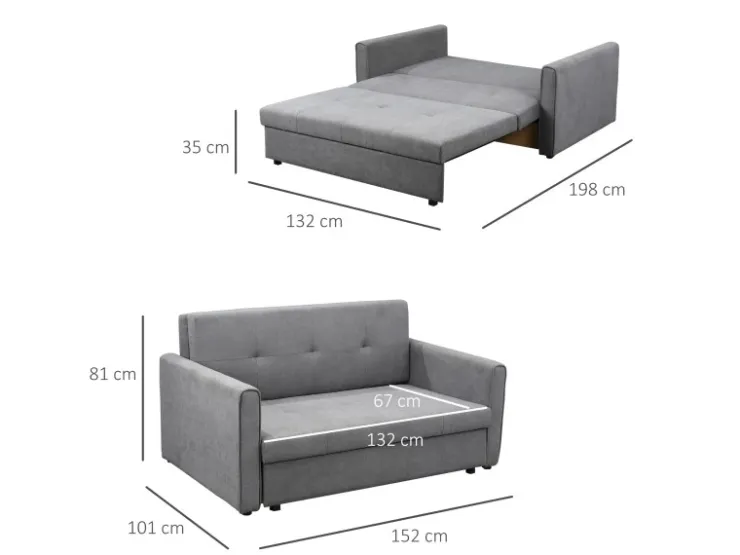 HOMCOM Schlafsofa 2-Sitzer mit Bettfunktion Rückenkissen 152 x 101 x 81cm* Sofas