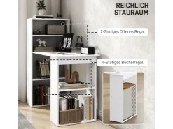 HOMCOM Schreibtisch mit Regal Laptoptisch Büroregal Weiß 120 x 55 x 120 cm
