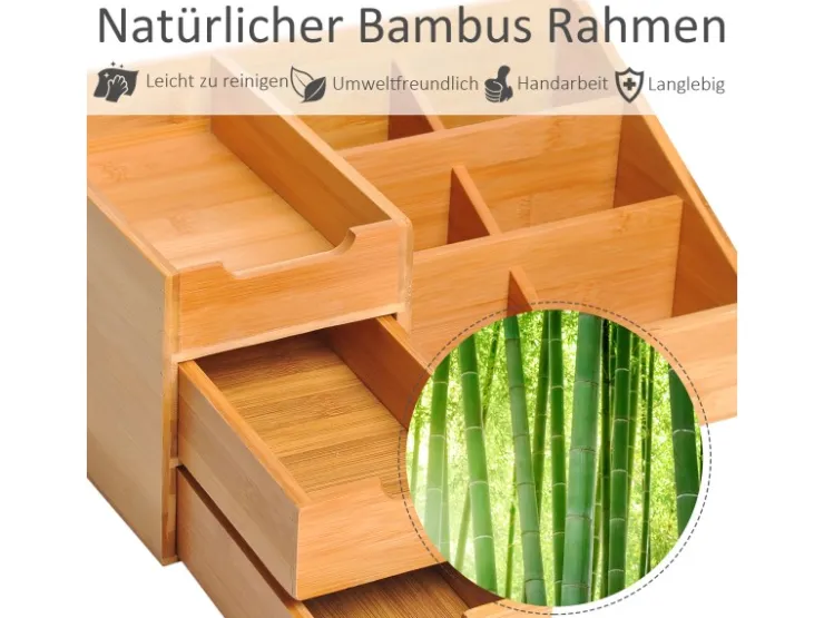 HOMCOM Schreibtisch-Organiser Bambus Natur L33 x B20,5 x H15,5 cm