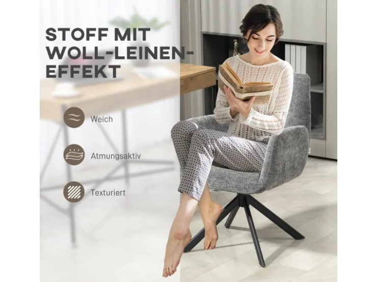 HOMCOM Sessel Drehbar Loungesessel mit Armlehne für Wohnzimmer Schlafzimmer Dunkelgrau