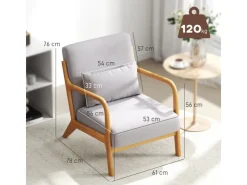 HOMCOM Sessel mit Armlehne Polyester Grau 61B x 78T x 76H cm* Kissen|Sessel