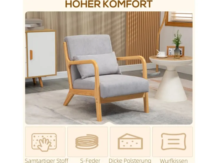 HOMCOM Sessel mit Armlehne Polyester Grau 61B x 78T x 76H cm* Kissen|Sessel