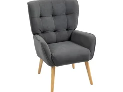 HOMCOM Sessel mit Holzbeine mit Samtoptik Samt Grau 75L x 66B x 100H cm* Sessel