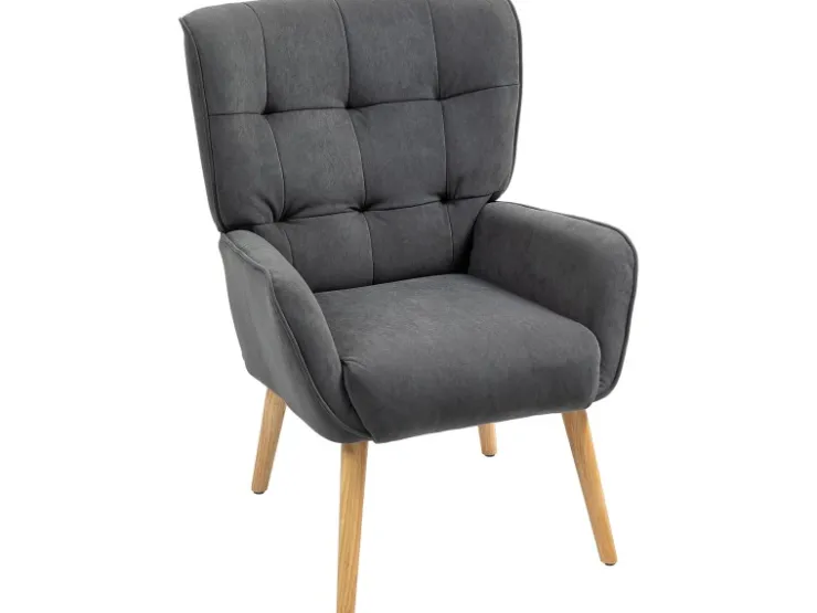 HOMCOM Sessel mit Holzbeine mit Samtoptik Samt Grau 75L x 66B x 100H cm* Sessel