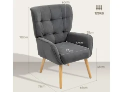 HOMCOM Sessel mit Holzbeine mit Samtoptik Samt Grau 75L x 66B x 100H cm* Sessel