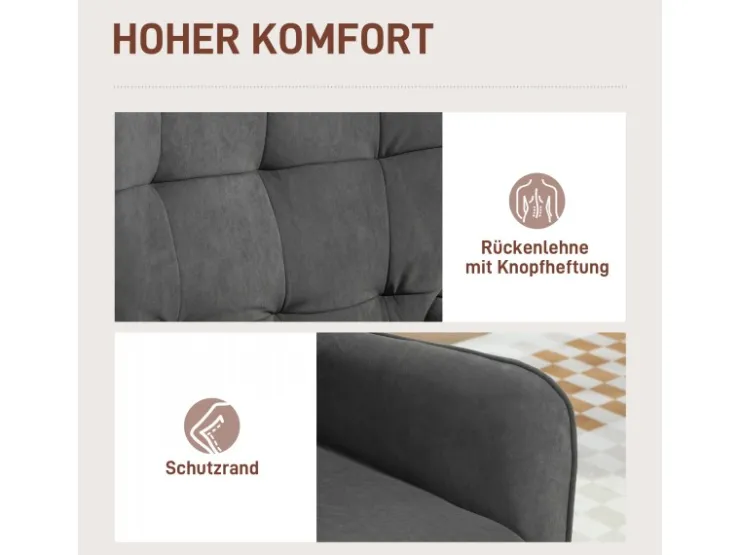 HOMCOM Sessel mit Holzbeine mit Samtoptik Samt Grau 75L x 66B x 100H cm* Sessel