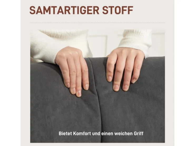 HOMCOM Sessel mit Holzbeine mit Samtoptik Samt Grau 75L x 66B x 100H cm* Sessel