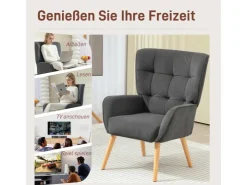 HOMCOM Sessel mit Holzbeine mit Samtoptik Samt Grau 75L x 66B x 100H cm* Sessel