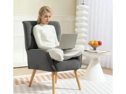 HOMCOM Sessel mit Holzbeine mit Samtoptik Samt Grau 75L x 66B x 100H cm* Sessel