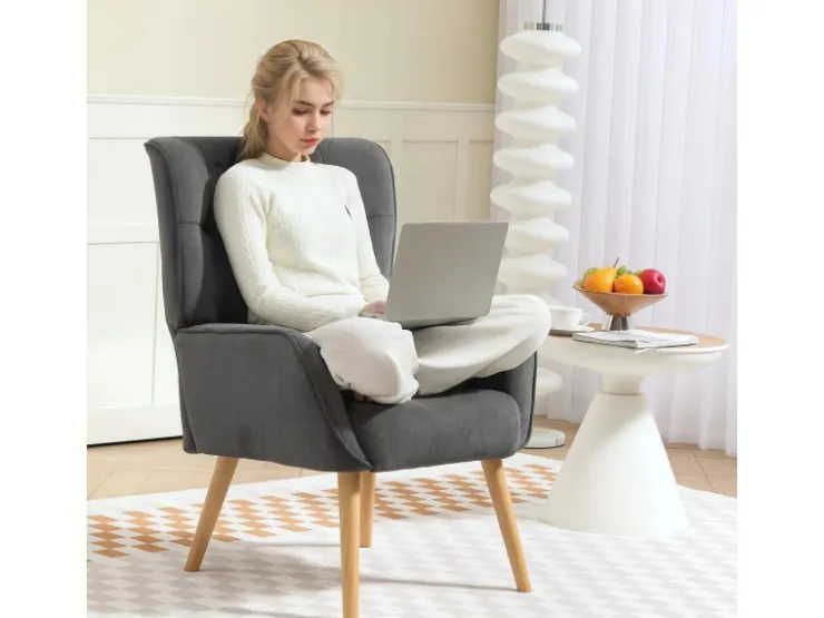 HOMCOM Sessel mit Holzbeine mit Samtoptik Samt Grau 75L x 66B x 100H cm* Sessel