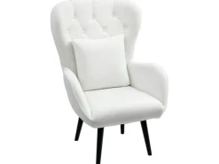 HOMCOM Sessel mit Holzbeine Polyester Weiß 88L x 75B x 106H cm* Kissenbezüge