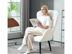 HOMCOM Sessel mit Holzbeine Polyester Weiß 88L x 75B x 106H cm* Kissenbezüge