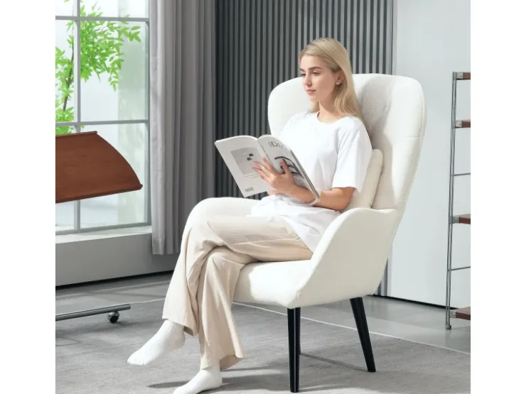 HOMCOM Sessel mit Holzbeine Polyester Weiß 88L x 75B x 106H cm* Kissenbezüge