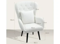 HOMCOM Sessel mit Holzbeine Polyester Weiß 88L x 75B x 106H cm* Kissenbezüge