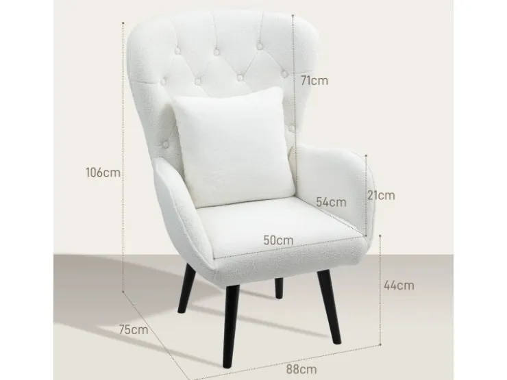 HOMCOM Sessel mit Holzbeine Polyester Weiß 88L x 75B x 106H cm* Kissenbezüge