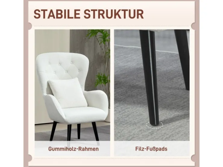 HOMCOM Sessel mit Holzbeine Polyester Weiß 88L x 75B x 106H cm* Kissenbezüge
