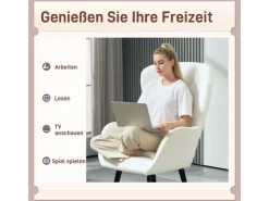 HOMCOM Sessel mit Holzbeine Polyester Weiß 88L x 75B x 106H cm* Kissenbezüge
