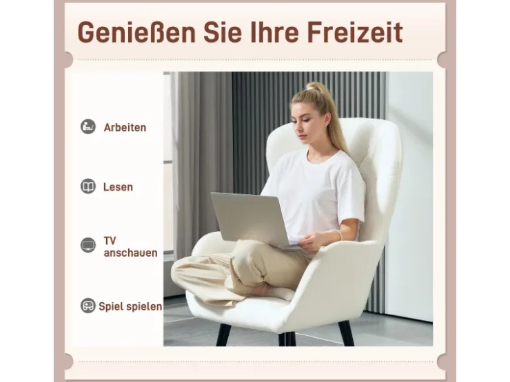 HOMCOM Sessel mit Holzbeine Polyester Weiß 88L x 75B x 106H cm* Kissenbezüge