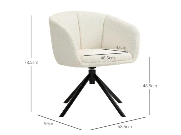 HOMCOM Sessel Polyester Metall Cremeweiß 58,5L x 59B x 78,5H cm