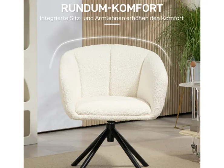 HOMCOM Sessel Polyester Metall Cremeweiß 58,5L x 59B x 78,5H cm
