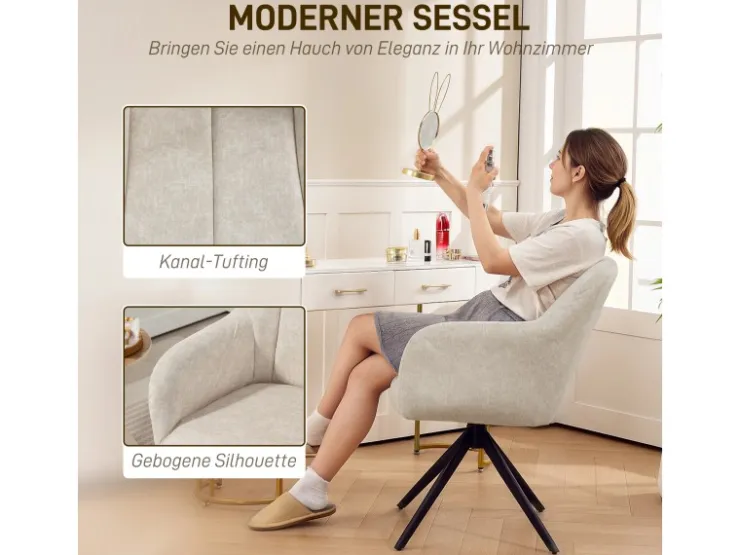 HOMCOM Sessel Wohnzimmer Loungesessel mit Stahlbeine Samtoptik für Schlafzimmer Beige